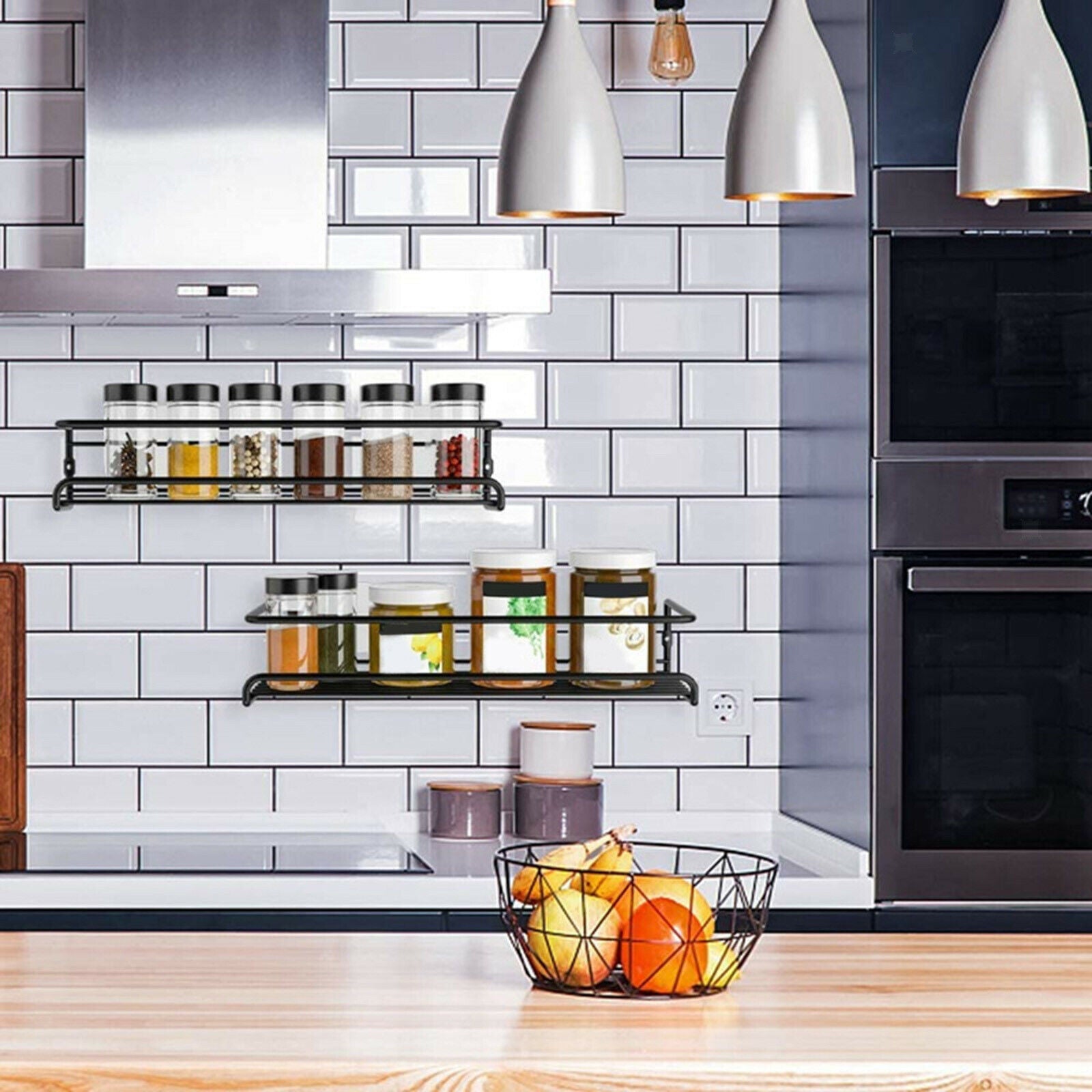 2Pcs Hanging Spice Shelves Rack Organizer Kitchen Wall Mounted for Cupboard