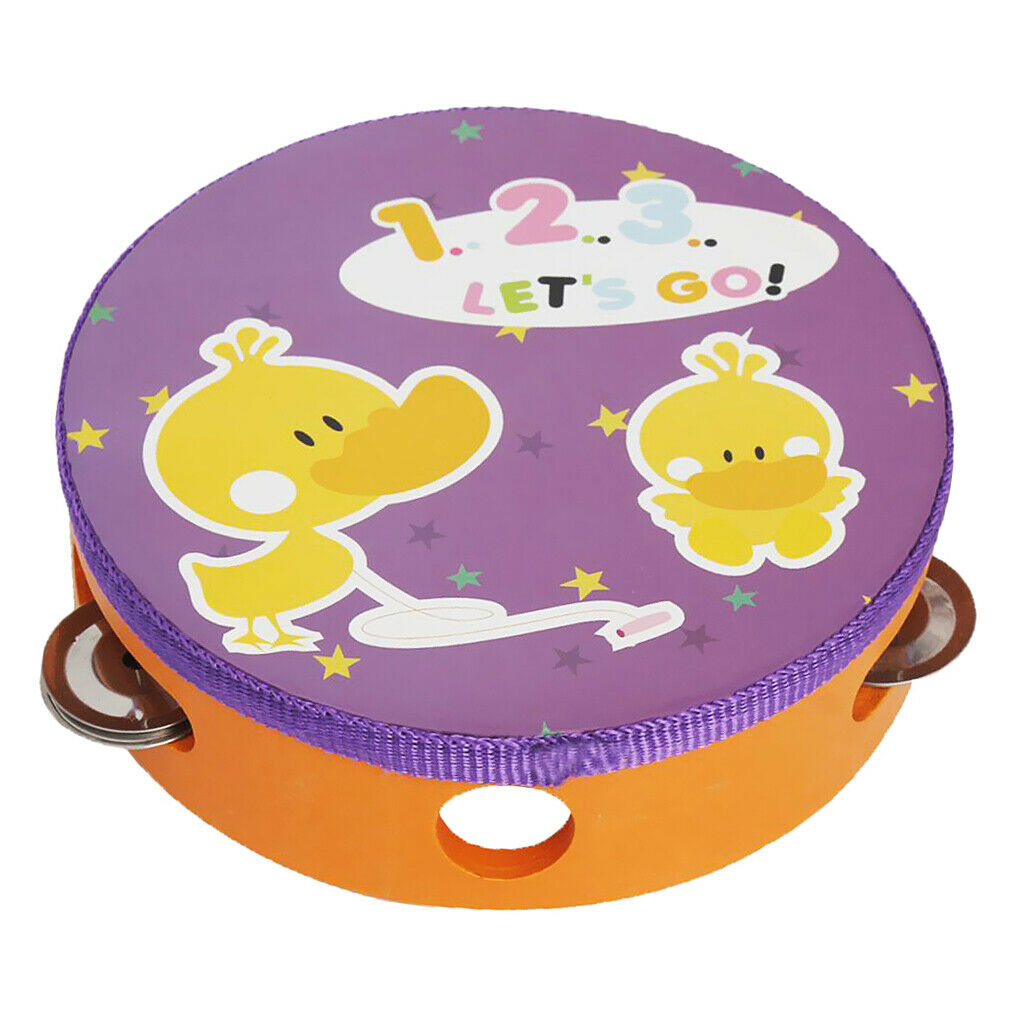 Portable Round Cartoon Tambourine Hand Drum Children Rhythm Rattle Toys 14.8 x