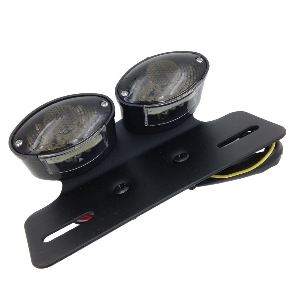 M.Universal Cat Eye Custom Motorcycle Tail Brake License Plate light BLACK smoke