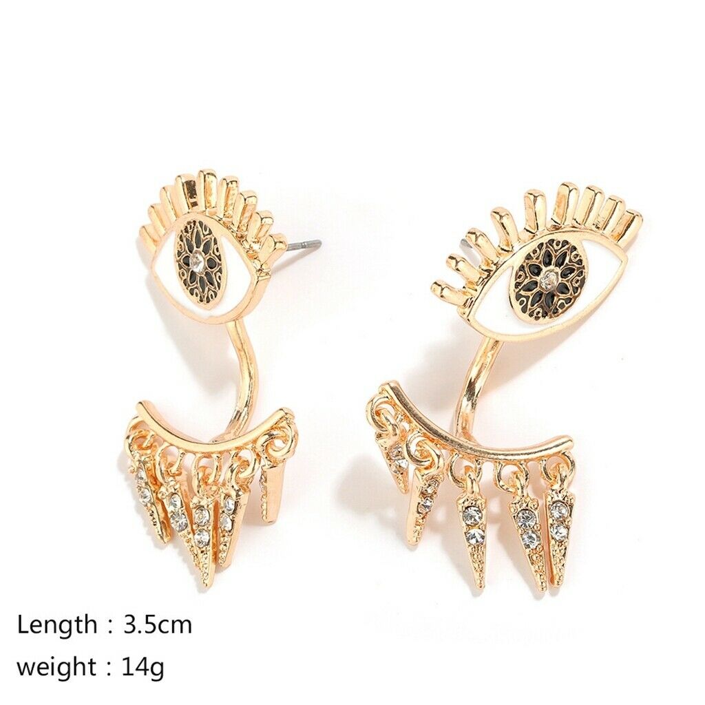 Crystal Rhinestone Golden Eyes Stud Earrings Personality Earrings for Gifts