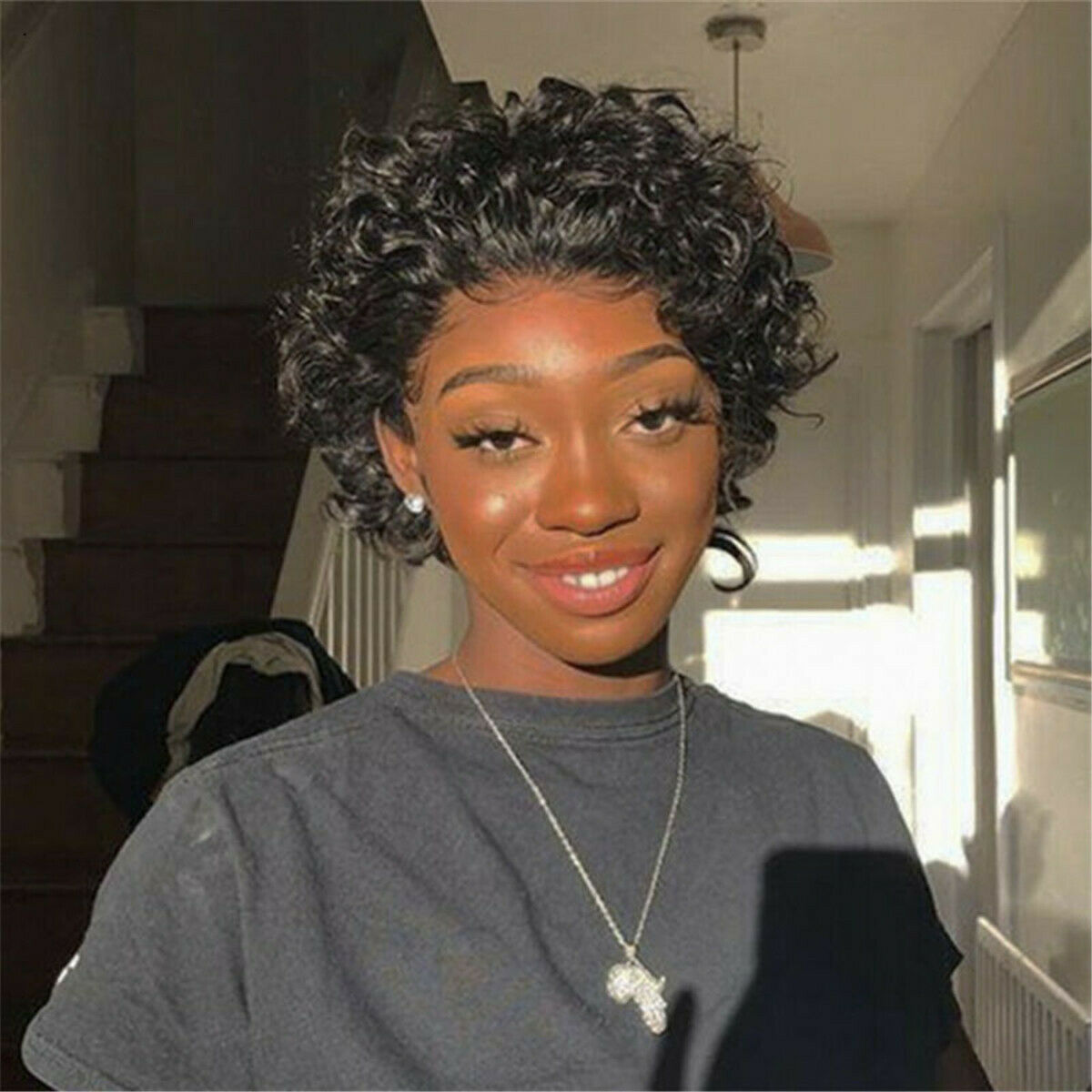 Women Short Curly Wig Twist Wig Human Hair Wigs One Size For Role Plays Daily