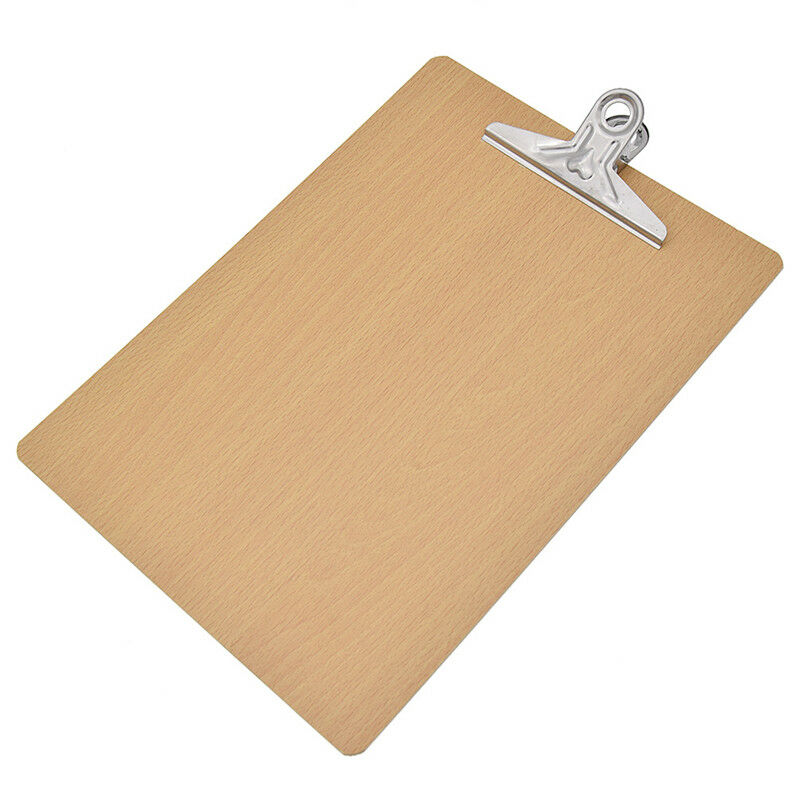 A4 File Hard Wooden Writng Board Metal Paper Clip Work School Office Supplies