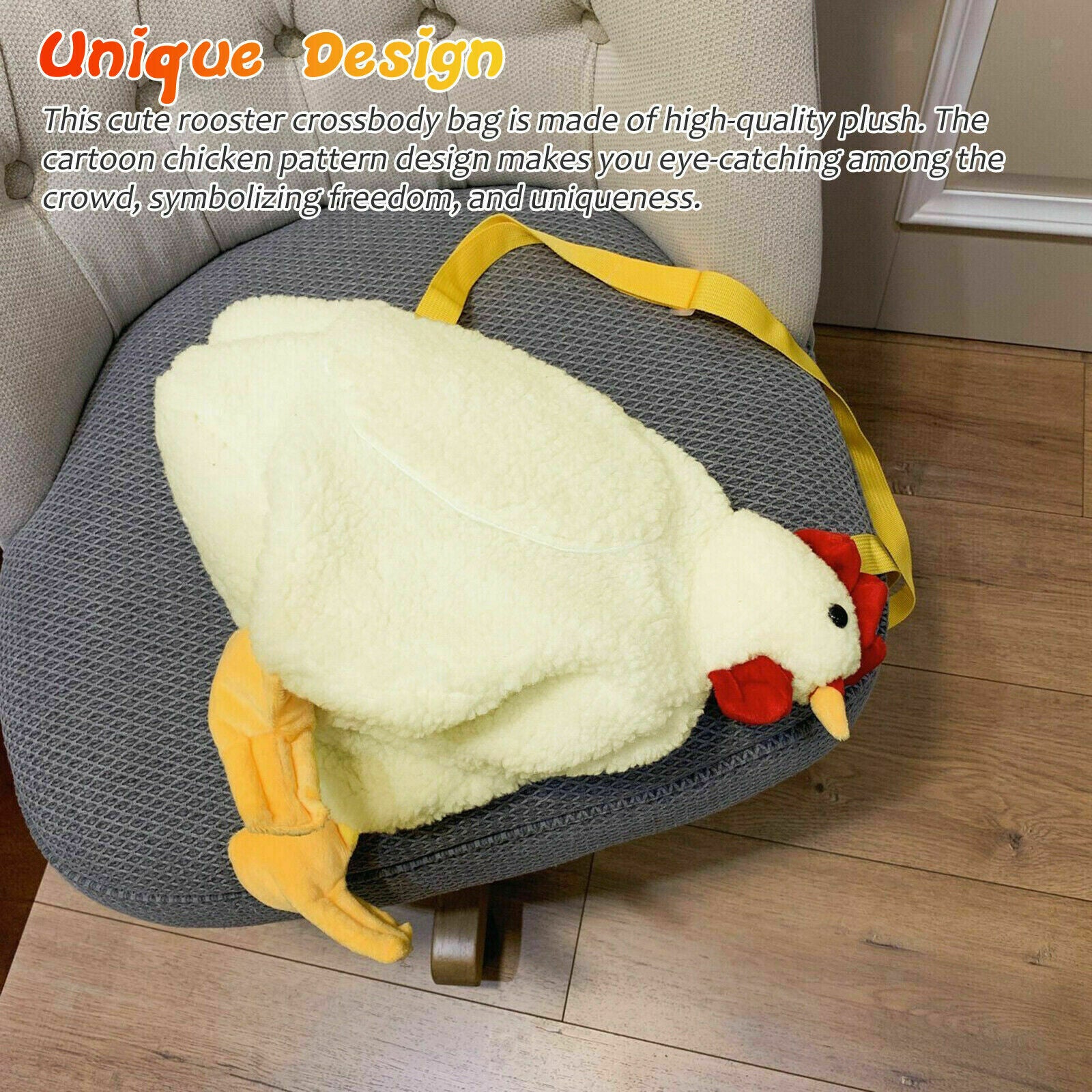 Women Faux Fur Tote Shoulder Bag Cartoon Chicken Plush Handbag Crossbody Pack