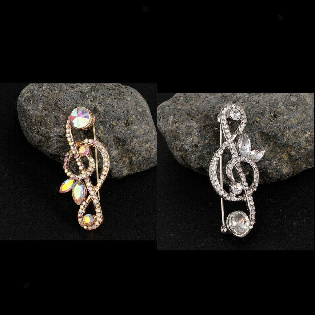 2PCS Music Shape Rhinestone Brooch Corsage Breastpin Pin For Music Lover