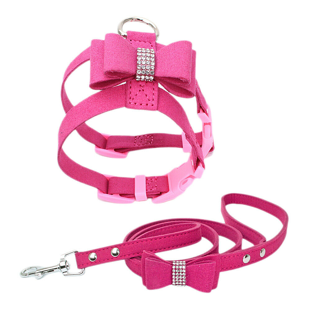 HP052 Adjustable Pet Dog Vest Harness Puppy Leash Training Collar Rose Red-M