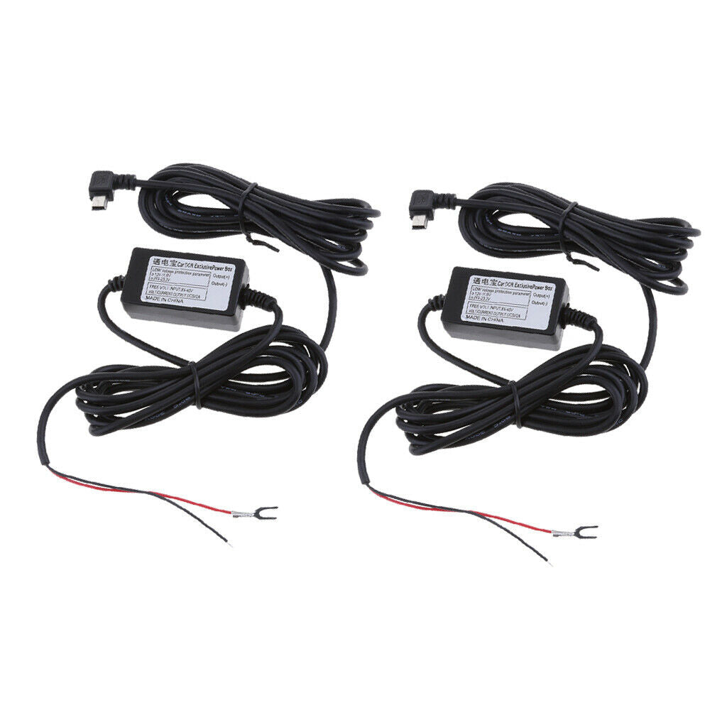 2Pieces Car Dash Cam Hardwire Kits 12/24V to 5V 1.5A Mini USB Angled Cable