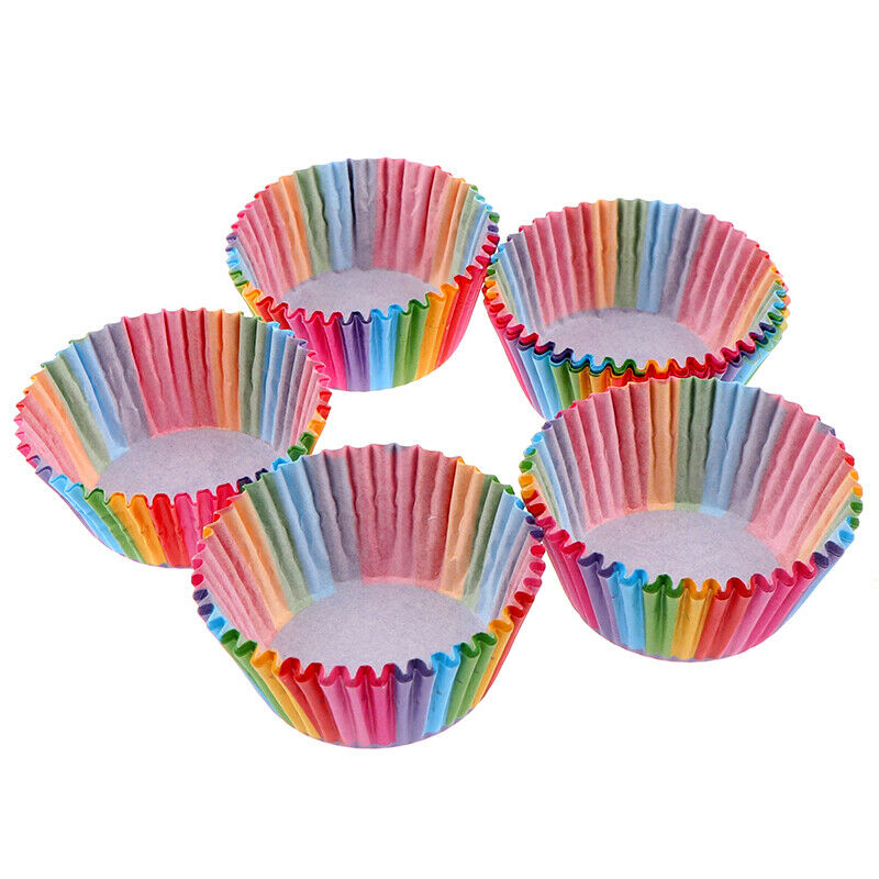 100 Pcs Rainbow Color Cupcake Liner Baking Cupcake Paper Cake Bag Tray PaDD