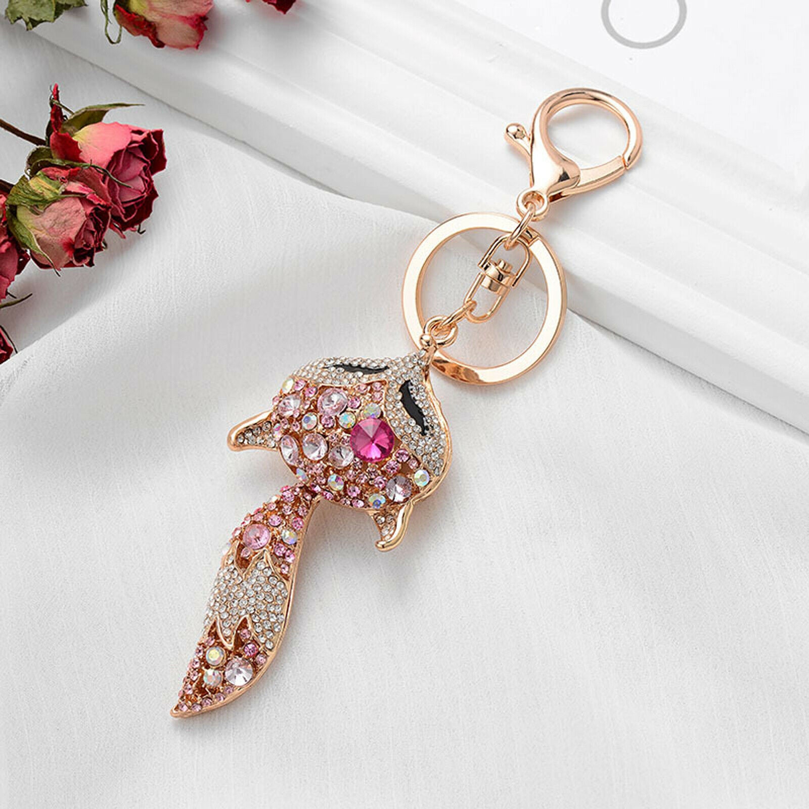 2pcs Fox Keychain Bag Handbag Tail Tag Key Ring Rhinestone Bag Hanging Pendant