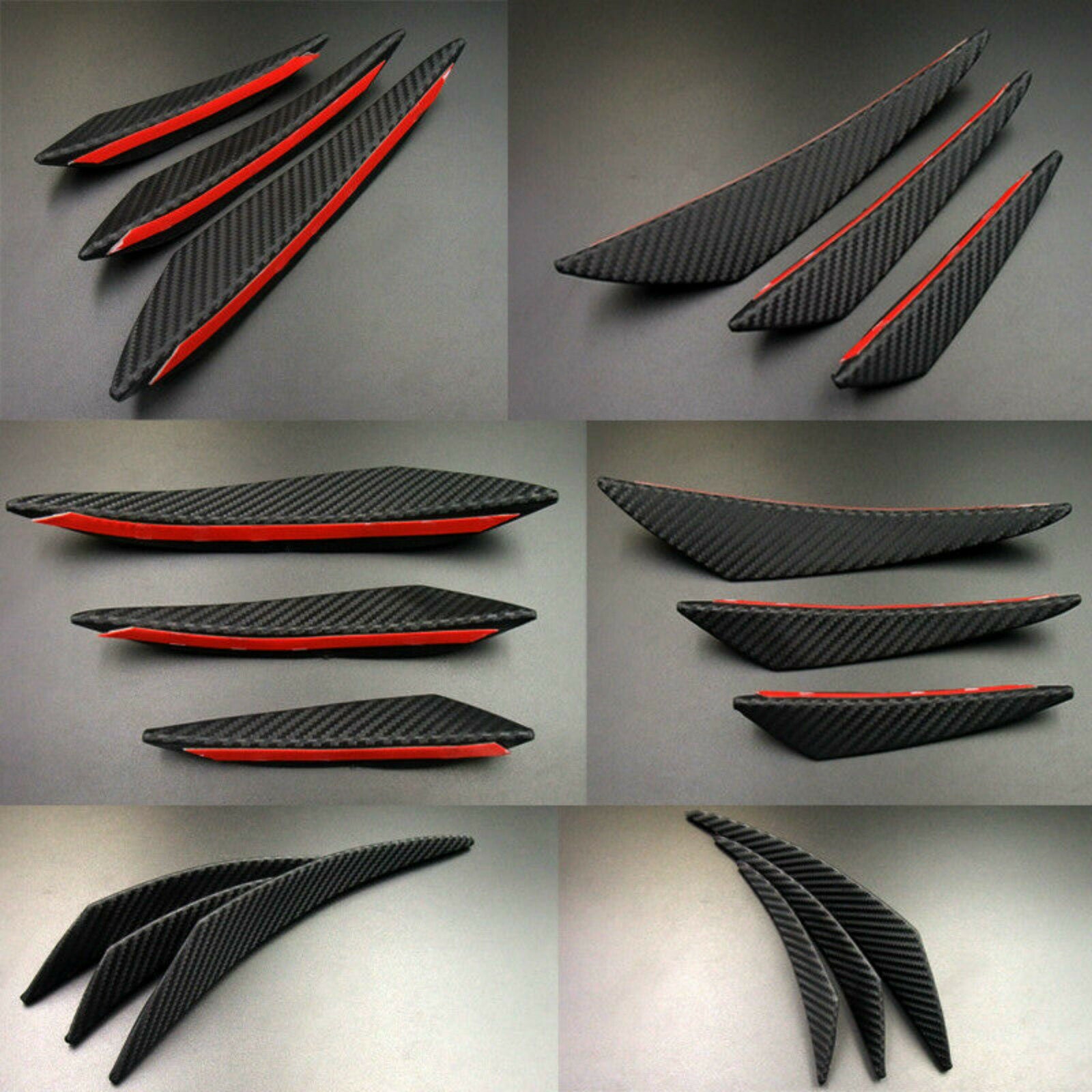 6pcs Car Front Bumper Lip Splitter Canards Carbon Fiber Spoiler Fins Refit Black
