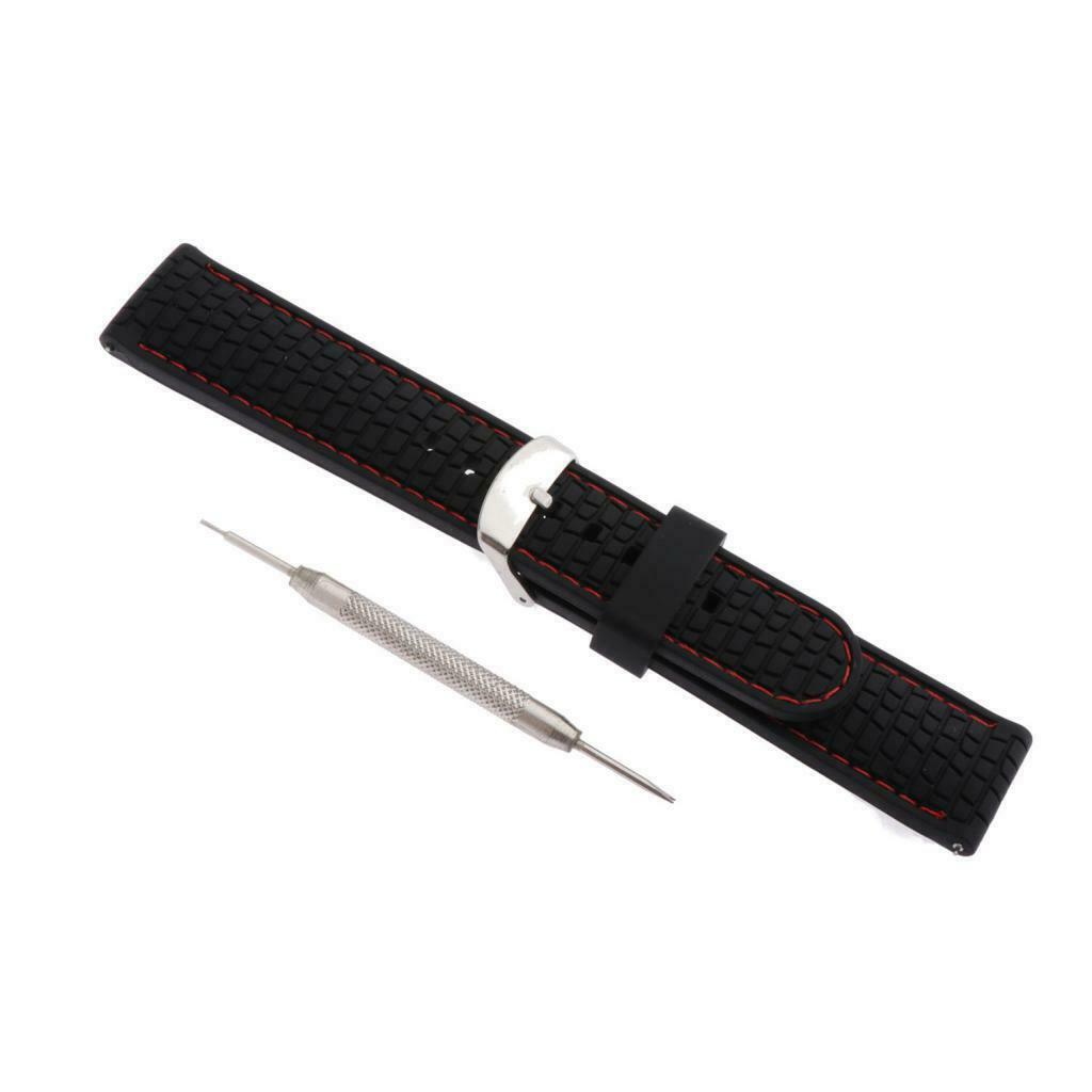 Waterproof Silicone Watch Strap with Stainless Steel Pin Buckle Red Line