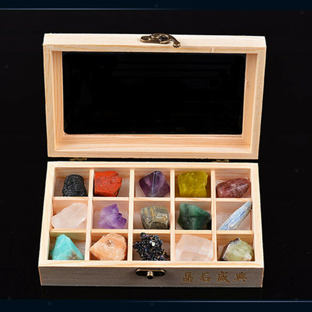 Set of 15 Drum Stones Crystal Stones Quartz Crystals Stone with Wooden Box for