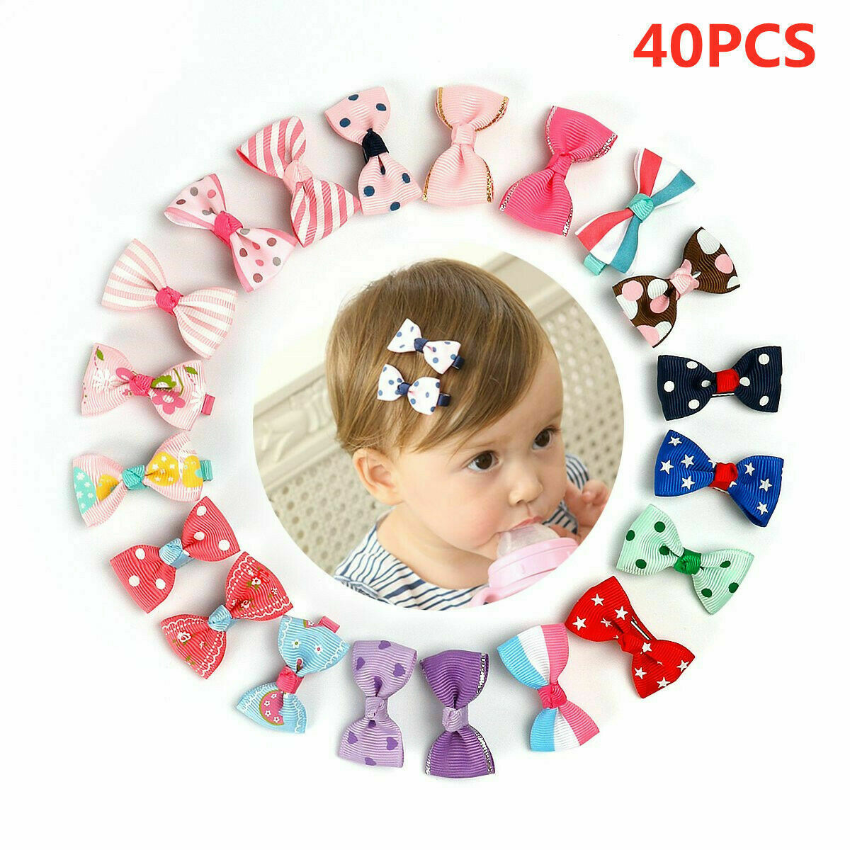40Pcs Girls Kids Baby Toddler Mini Flowers Bow Hair Clips Hairpin Alligator Clip