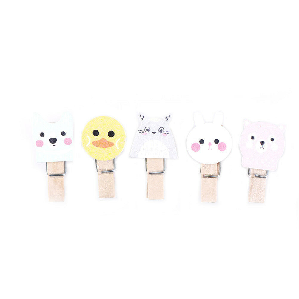 10x lovely color animal wooden clip photo paper craft diy clips with hemp.l8
