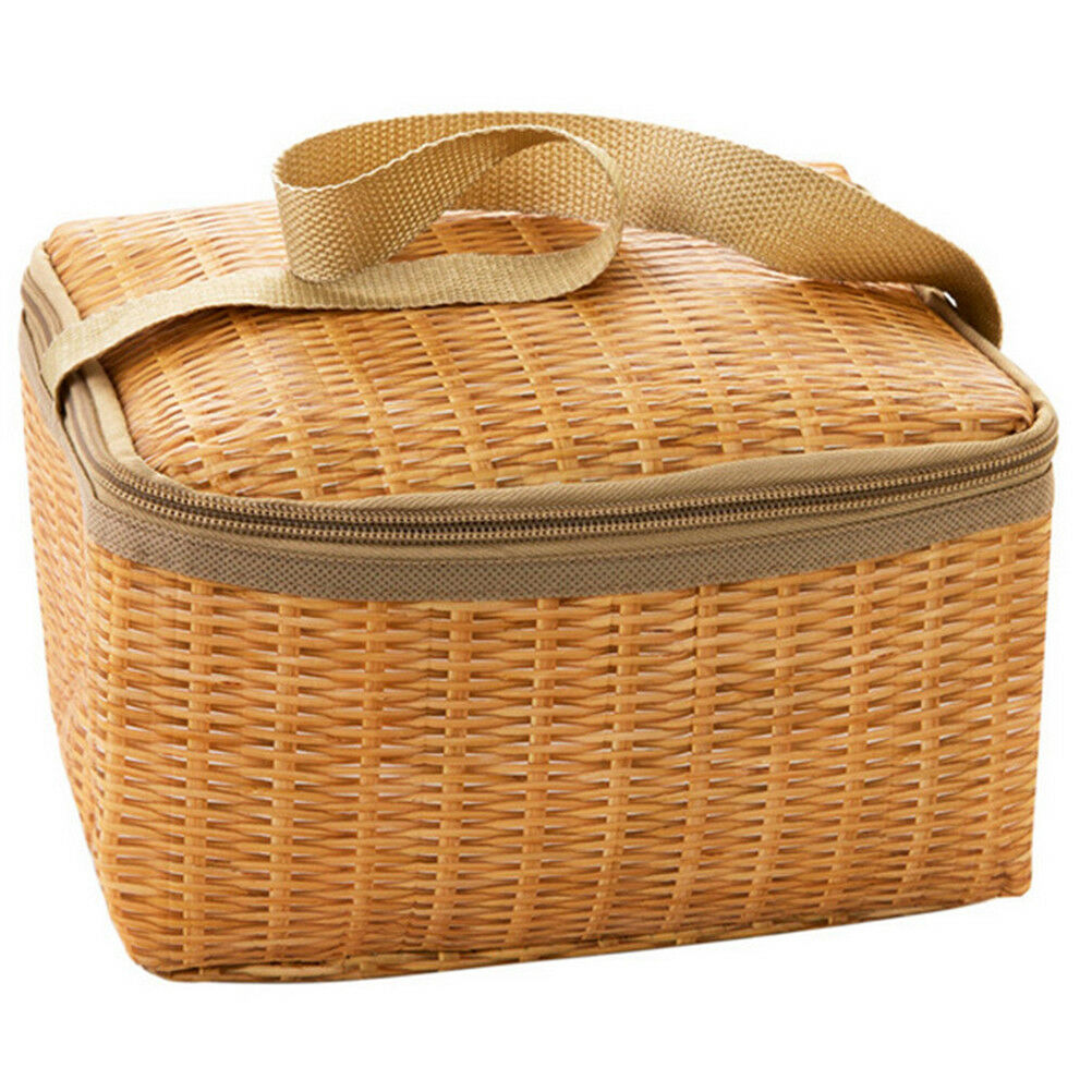 Portable insulated thermal cooler lunch box imitation rattan picnic conta.l8