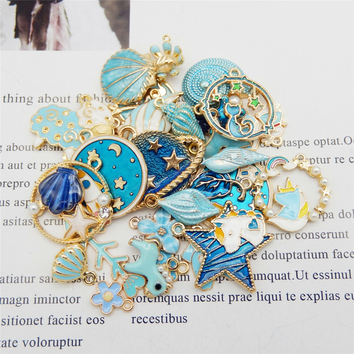 10 Mix Lot Blue Enamel Charm Alloy For Jewelry Making Pendant Findings DIY 1-3cm
