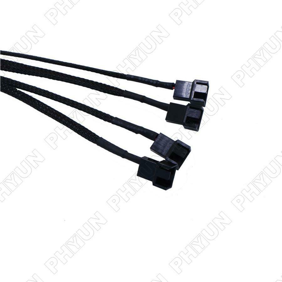 5Pcs 15-Pin Male SATA Connector to 4 Fan Sleeved PC Case Fan Power Adapter Cable
