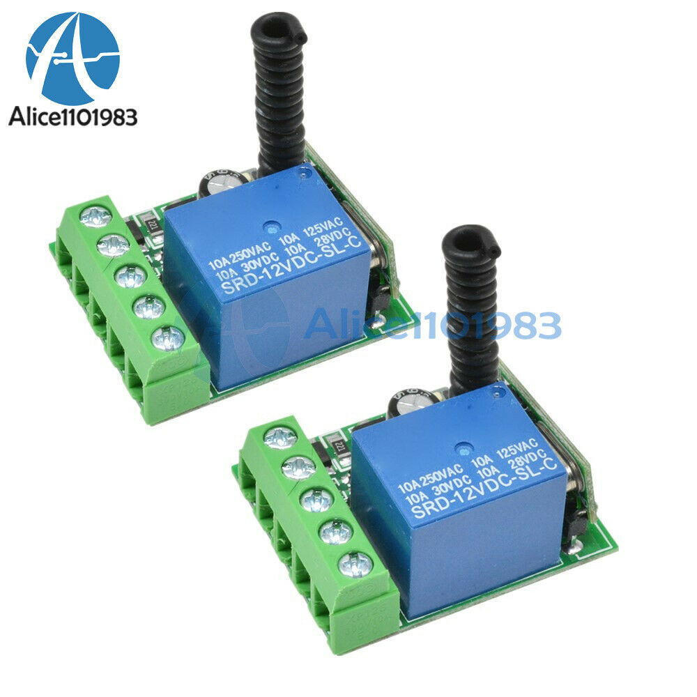 2PCS 433MHZ DC12V 10A 1CH Wireless Relay RF Remote Control Switch Receiver Kit
