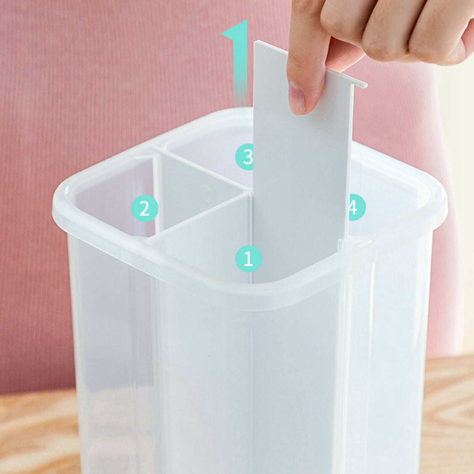 2.6L Dividers Box Organizer Clear Plastic Case Storage Container for Cereal Gray