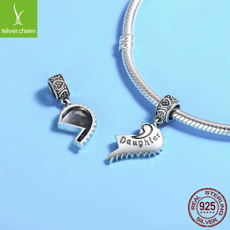 Real 925 Sterling Mother and Daughter Love Forever Hanging Beads Charm fit Chain