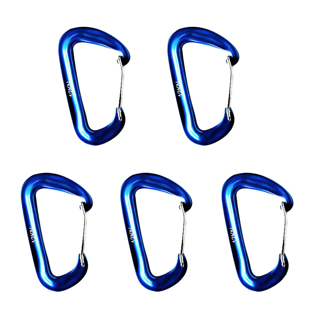 5 Pieces 12KN   Climbing Carabiner Clip Keychain Hammock Hook blue