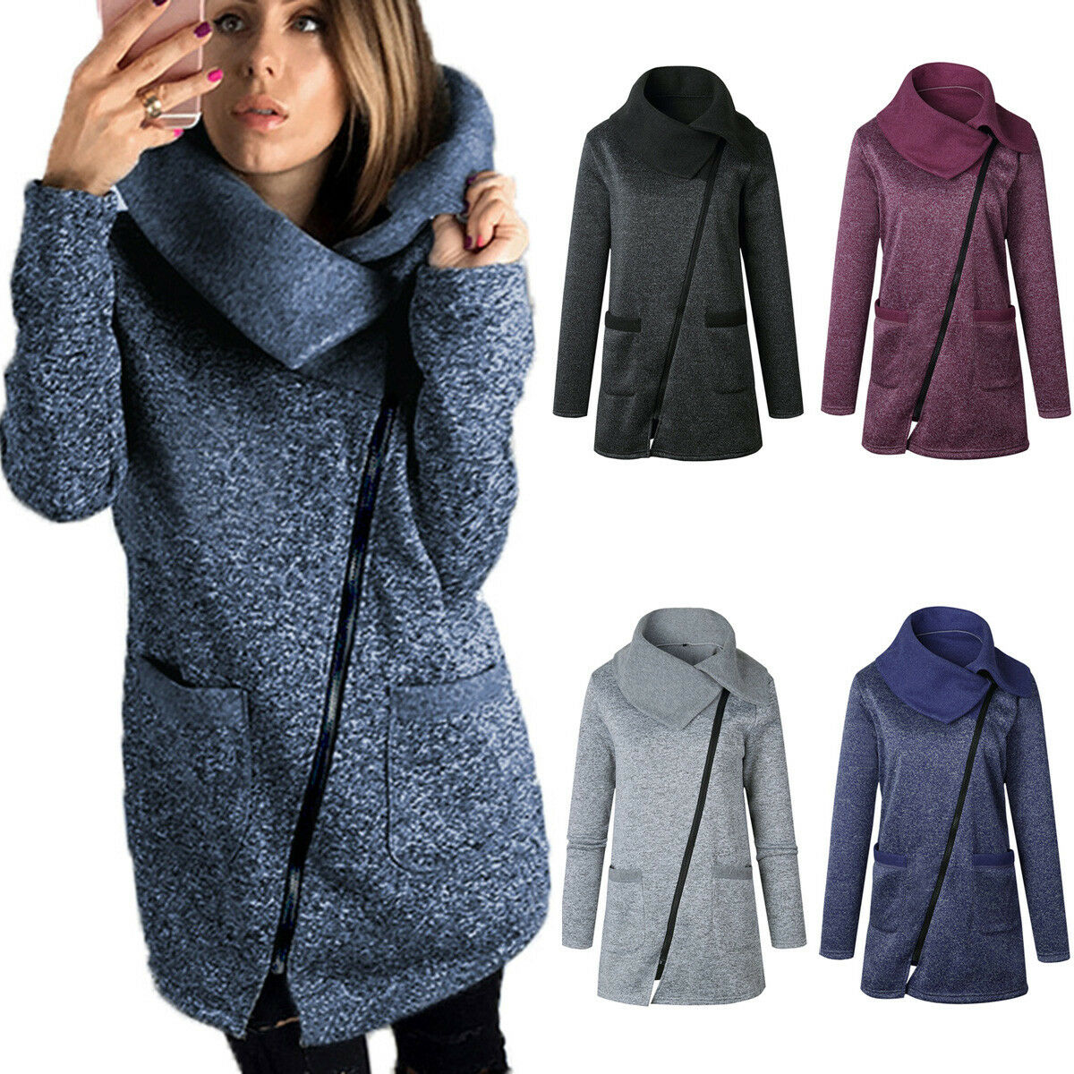 Women Fashion Winter Trench Coat Warm Parka Overcoat Long Jacket Zipper Outwear~
