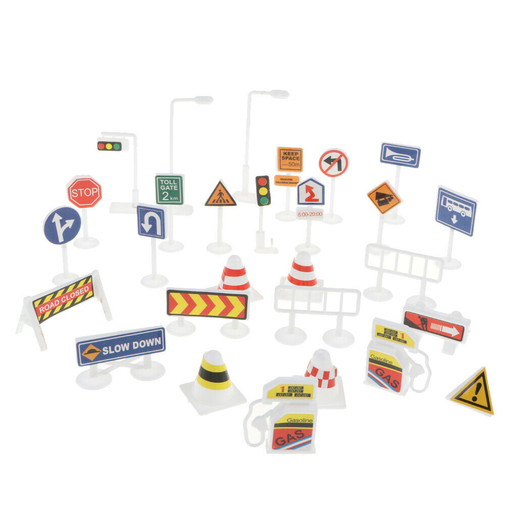 28 Sets Of English Road Signs Traffic Signs Playset Pretend Play Toys