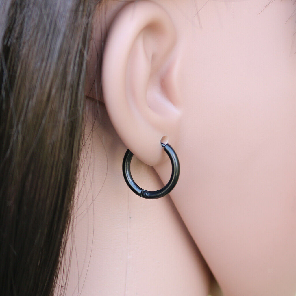 Punk Cool Stainless Steel Small Round Hoop Earring Stud for Men Women 10 mm