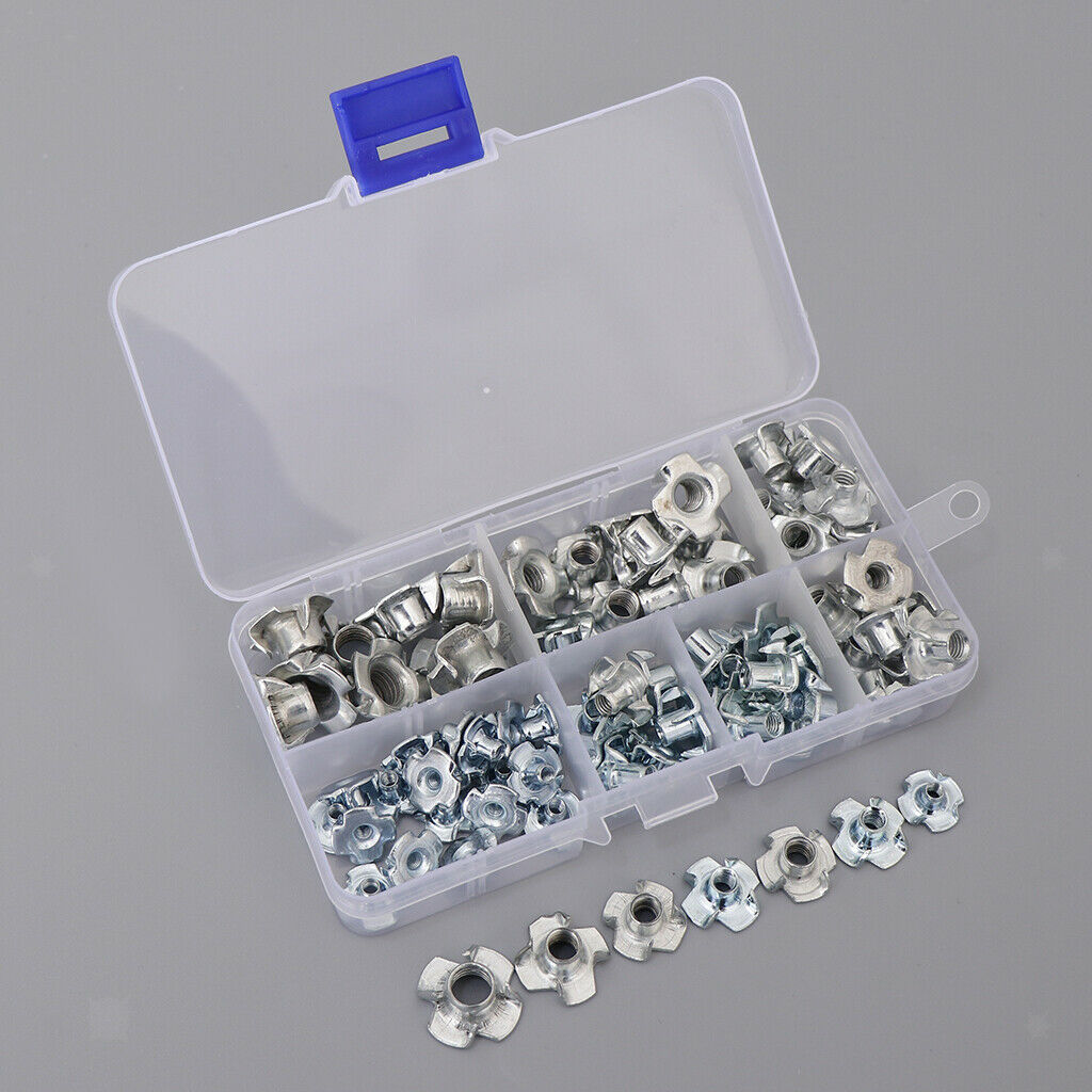 80x M3/M4/M5/M6/M8 Zinc Plated Four Prong Furniture T Nuts Blind Nut f Wood