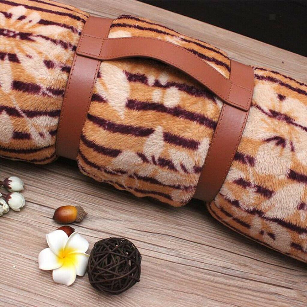 Durable Adjustable PU Leather Strap Travel Picnic Blanket Carrier