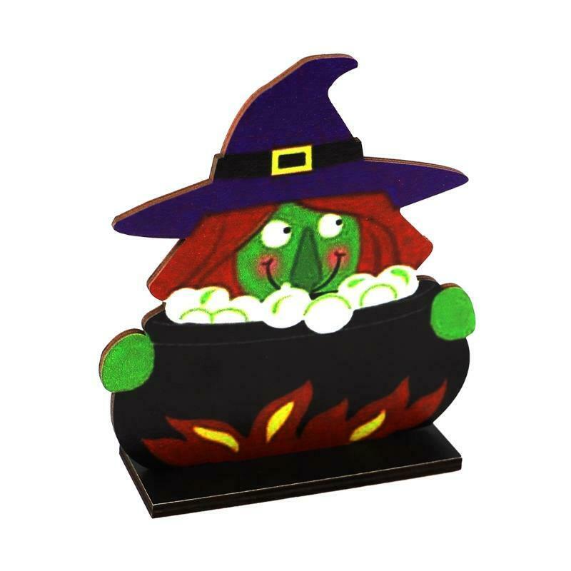 Evil Witch Halloween Wooden Desktop Ornaments Creative Decor for Home Indoor