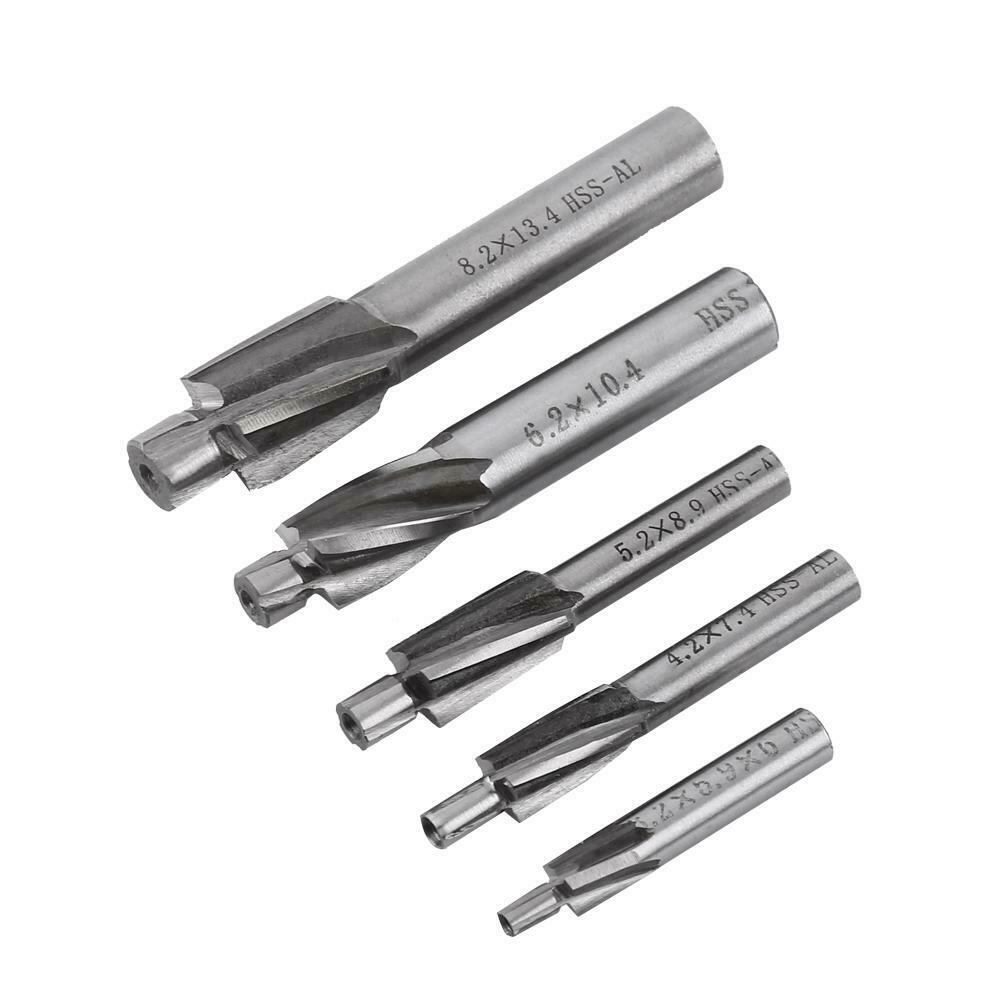 M3-M8 5 Piece of Pilot Slot Drill Tool for End Mills with 4-Blade Countersink