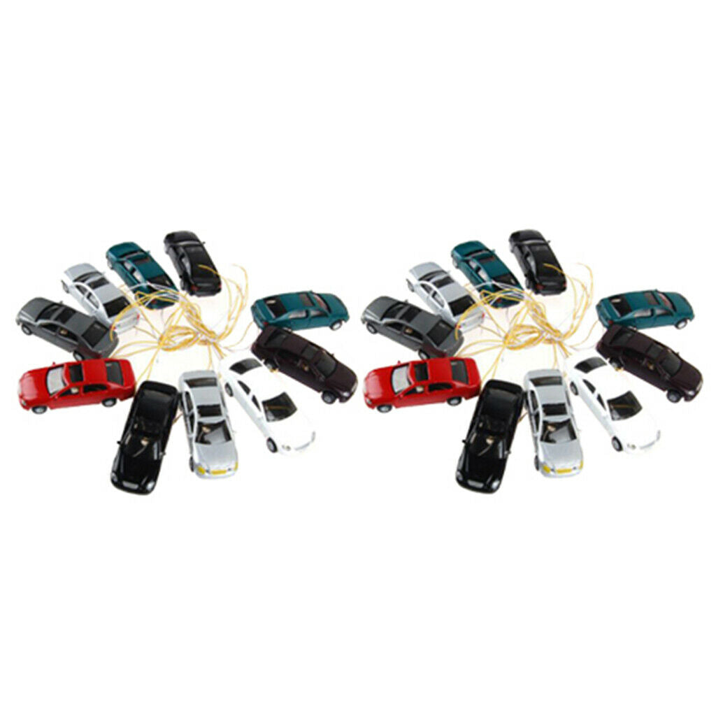 20Pcs 1/100 HO Gauge Plastic Painted Car with Lights Layout Accessories