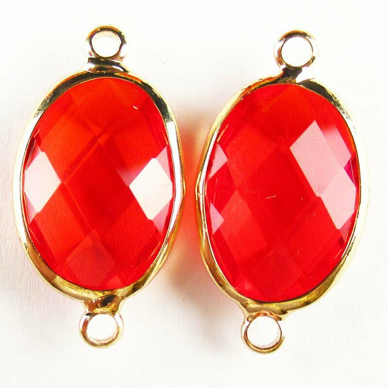 10pcs Wrapped Faceted Red Titanium Crystal Oval Connector Pendant A-46BBS