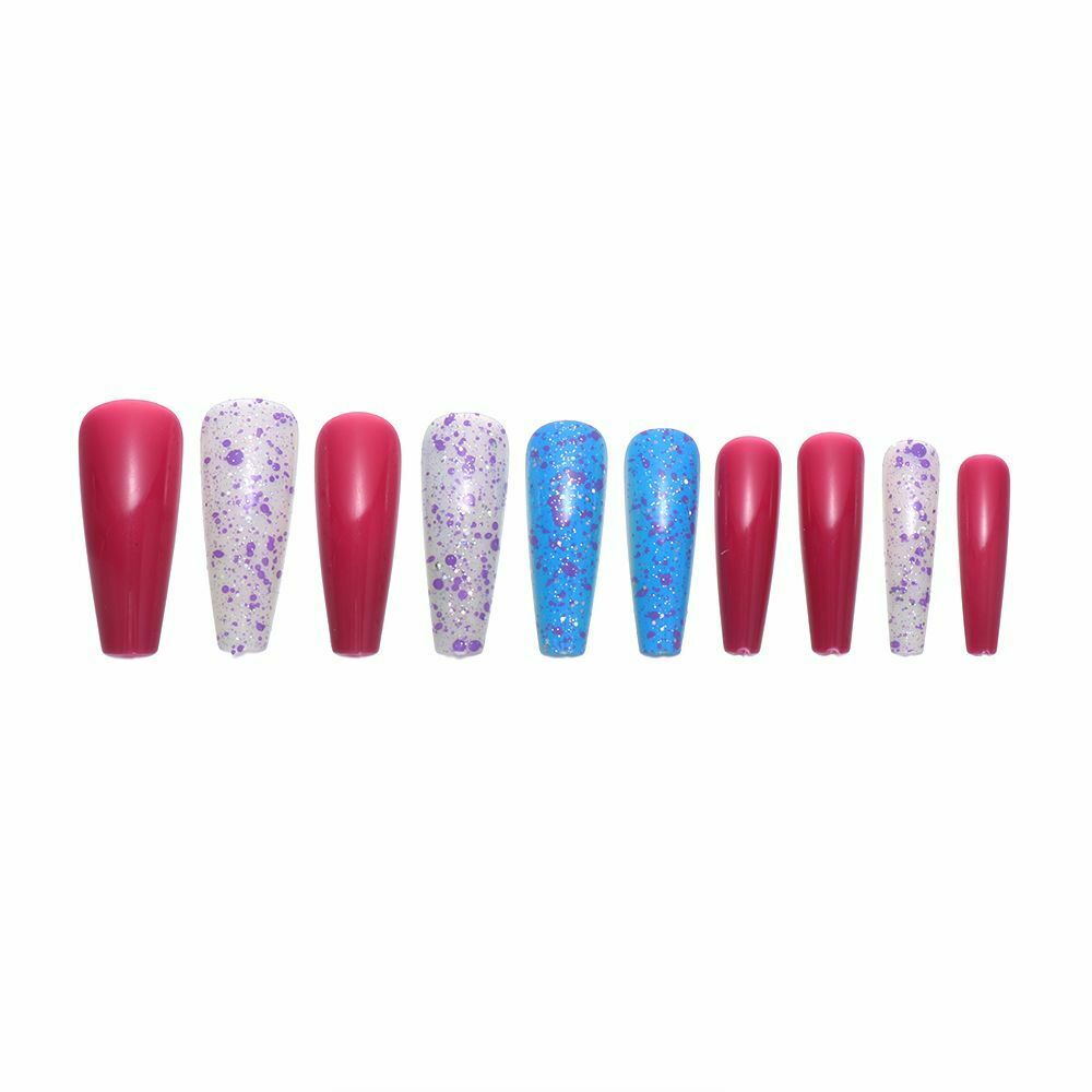 Ballerina Extra Long Color mixing T-shaped Coffin Nail Tip Sequins False Nails