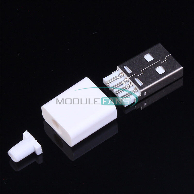 10PCS White Male USB Connector USB 2.0 Plug Adapter DIY Kit Type-A 5P Components