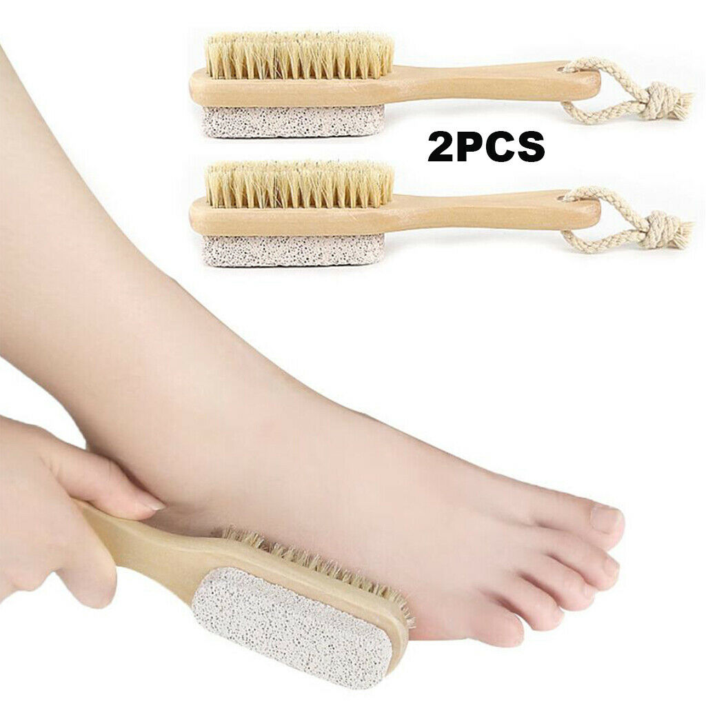 2x Practical Wood Pumice Stone Scrubber Bristle Brush Foot File Remover