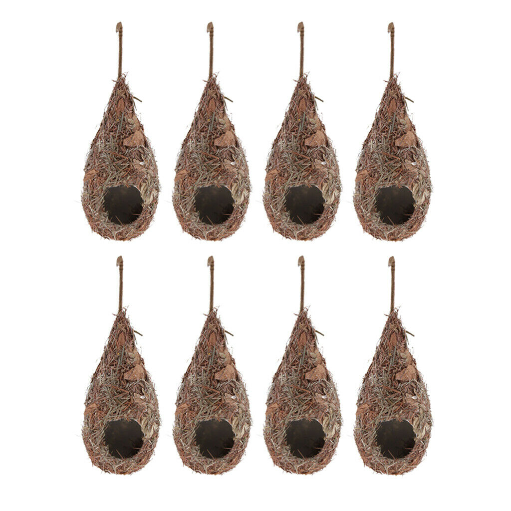 8pcs Artificial Straw Woven Bird Nest House Breeding Handwoven Grass Cave