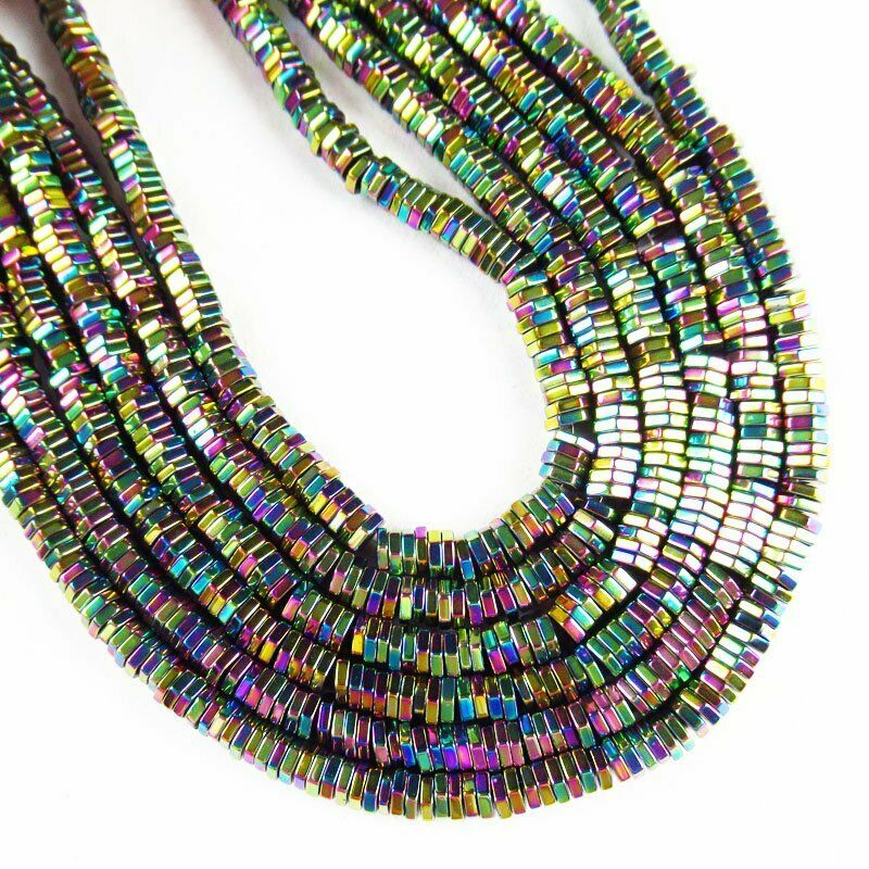 Faceted Rainbow Hematite Hexagon Pendant Loose Bead 15.5 " 4x1mm 20g A-469TS