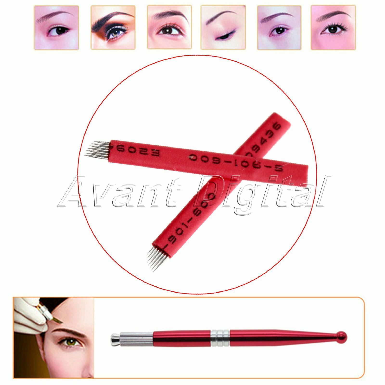 5PCS Red Microblading Pen Tattoo Needle Blades 7 Pin  Eyebow Permanent Makeup