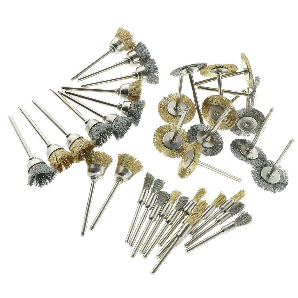 36Pcs Steel Wire Wheels Pen Brushes Set Kit Accessories for Rotary Tool