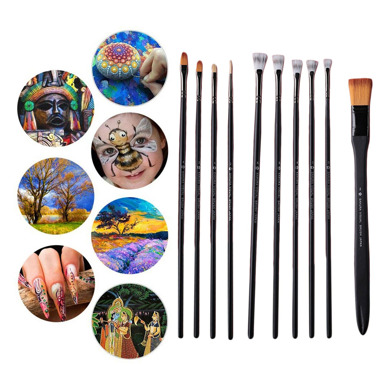10x Nylon Artist Paint Brush Set Durable Oil Painting Rock Paintbrushes Pen
