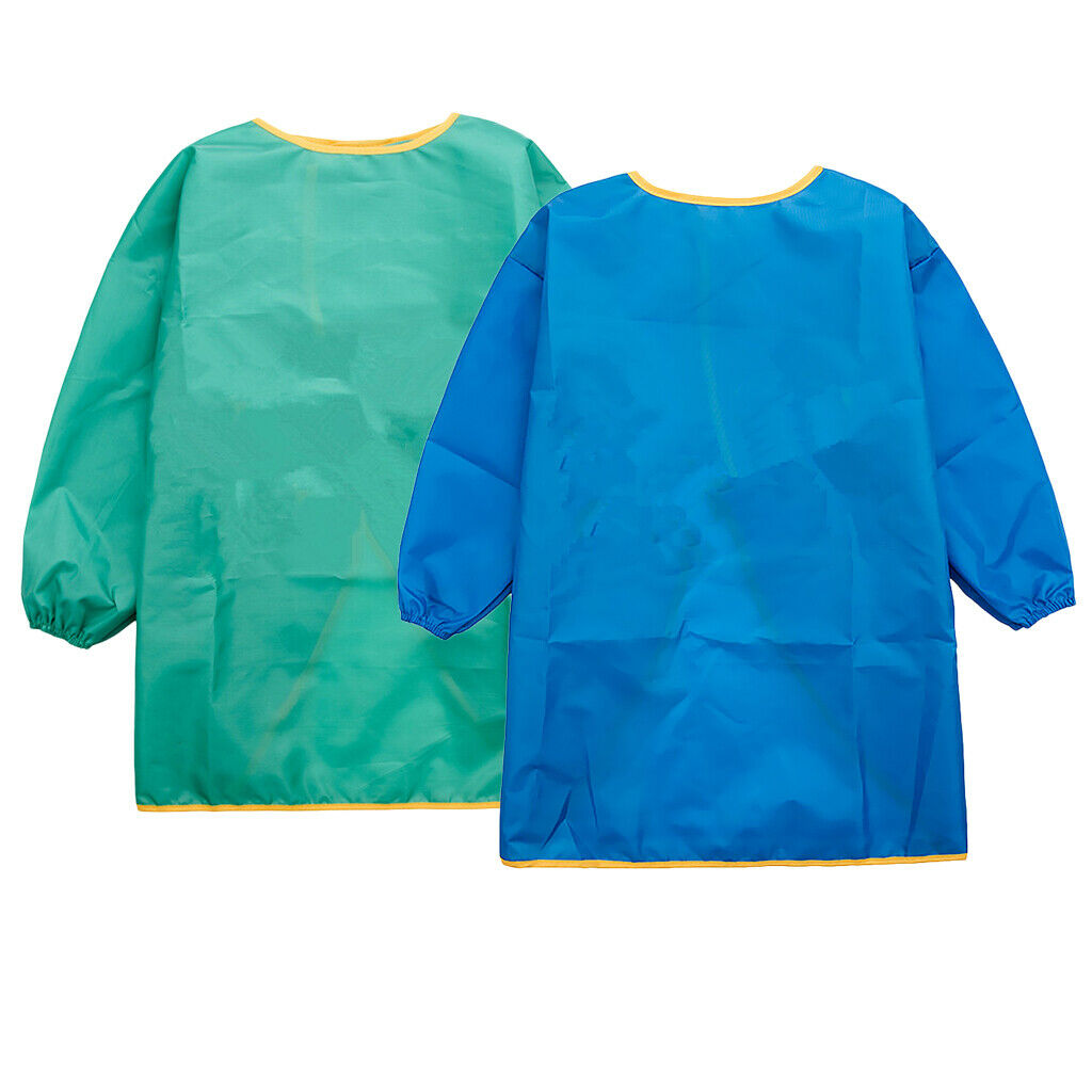 2Pieces Baby Waterproof Long Sleeve Children Kids Feeding Smock Aprons M Blue &