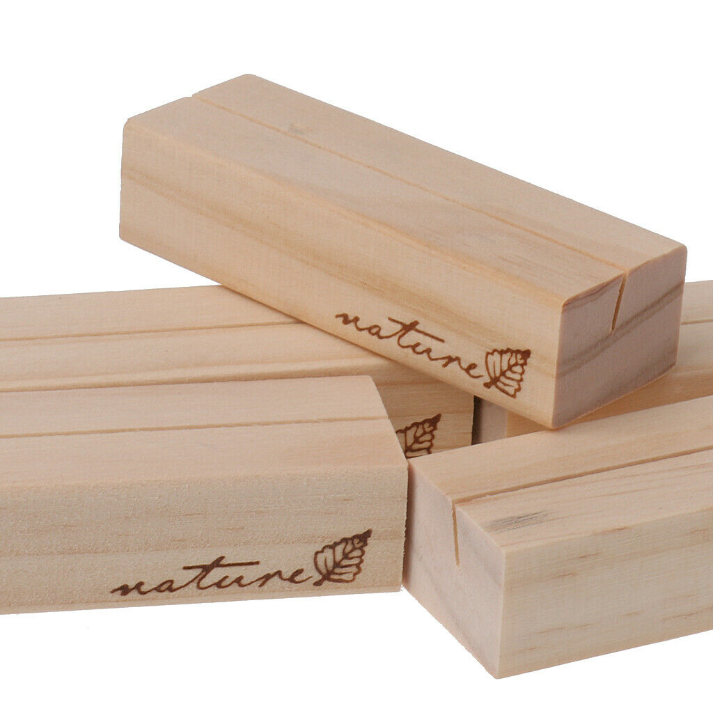 5 Pieces Natural Wood Rectangular Table Place Card Holders for Home Party