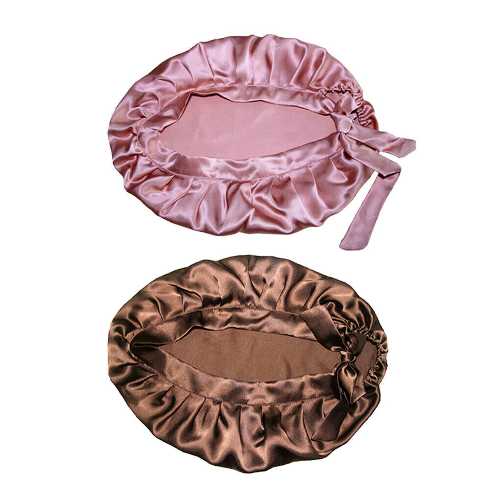 2 Pieces Women Lady 100% Silk Nightcap Sleep Hat Head Wrap Hair Care Bonnet