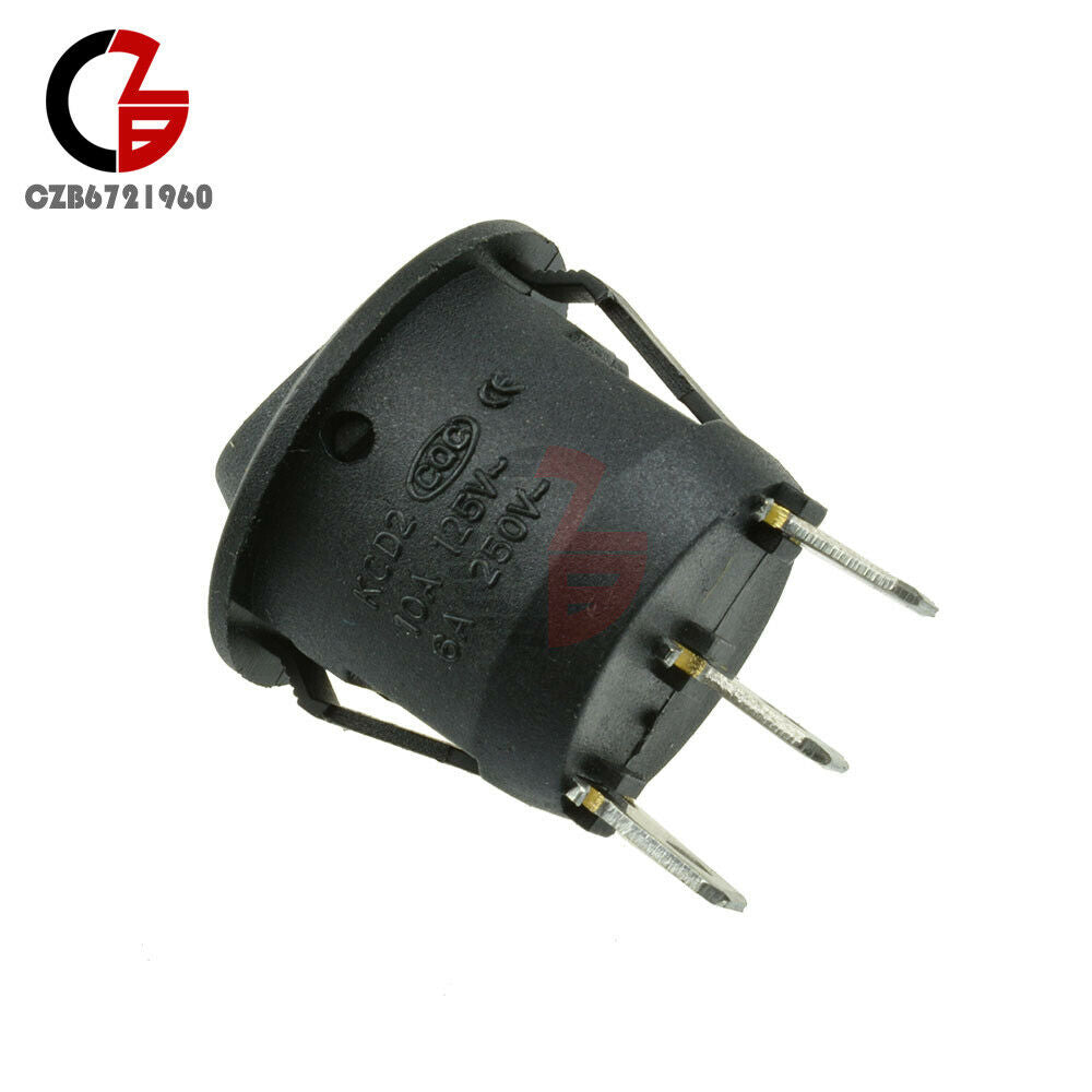 20Pcs Mini Black Round 3 Pin SPDT ON-OFF Rocker Switch Snap-in 6A/10A 250V/125V