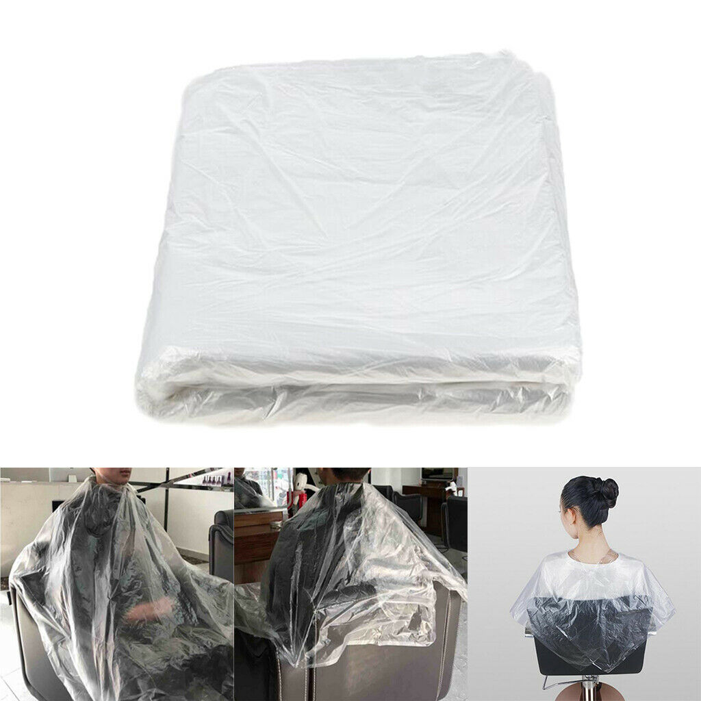 100x Disposable Haircut Capes Barber Home Shawls Hair Cut Apron w/ 8x Hair Clips