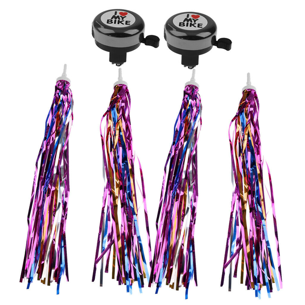 Metal Bike Bicycle Bell Black Kids w/ Bike Streamers Tassels Accessories