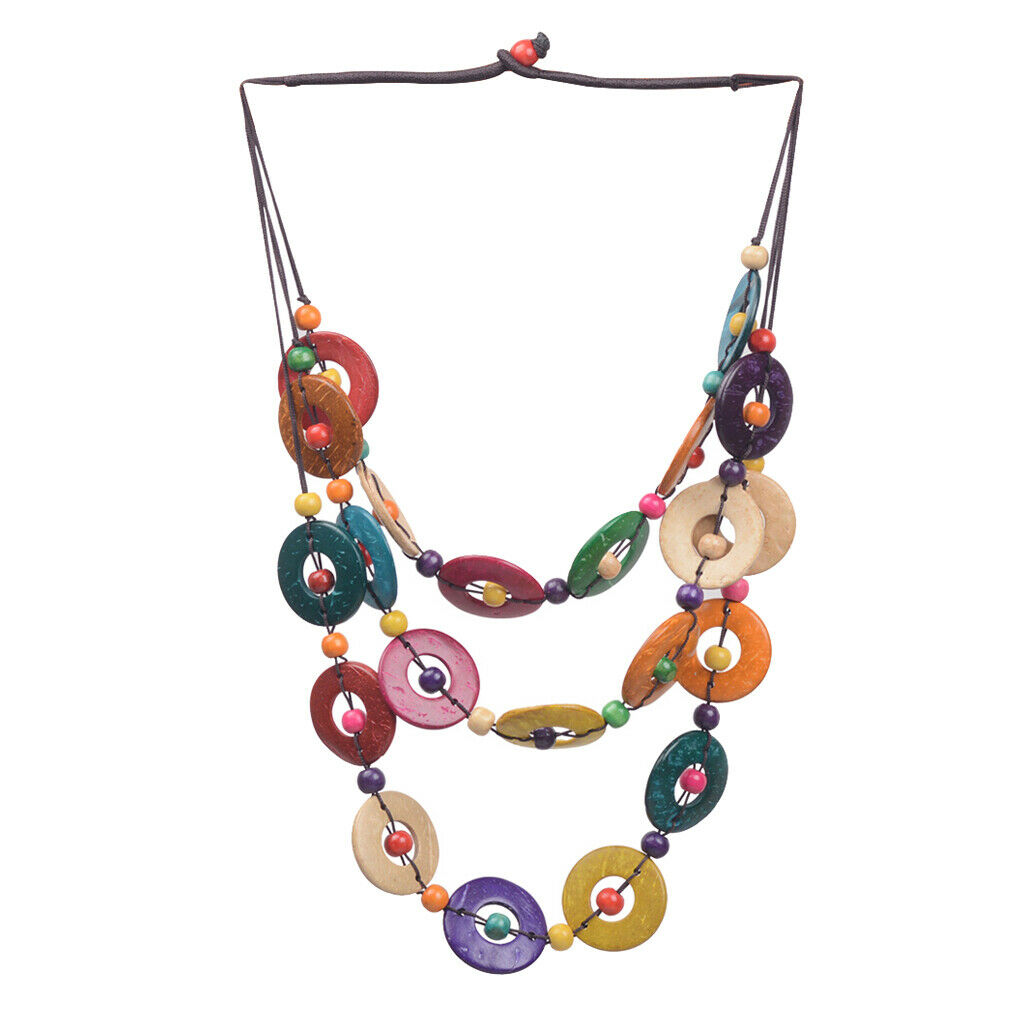 Handmade Coconut Shell Wood Bead Chain Necklace Muticolor Women's Jewelry