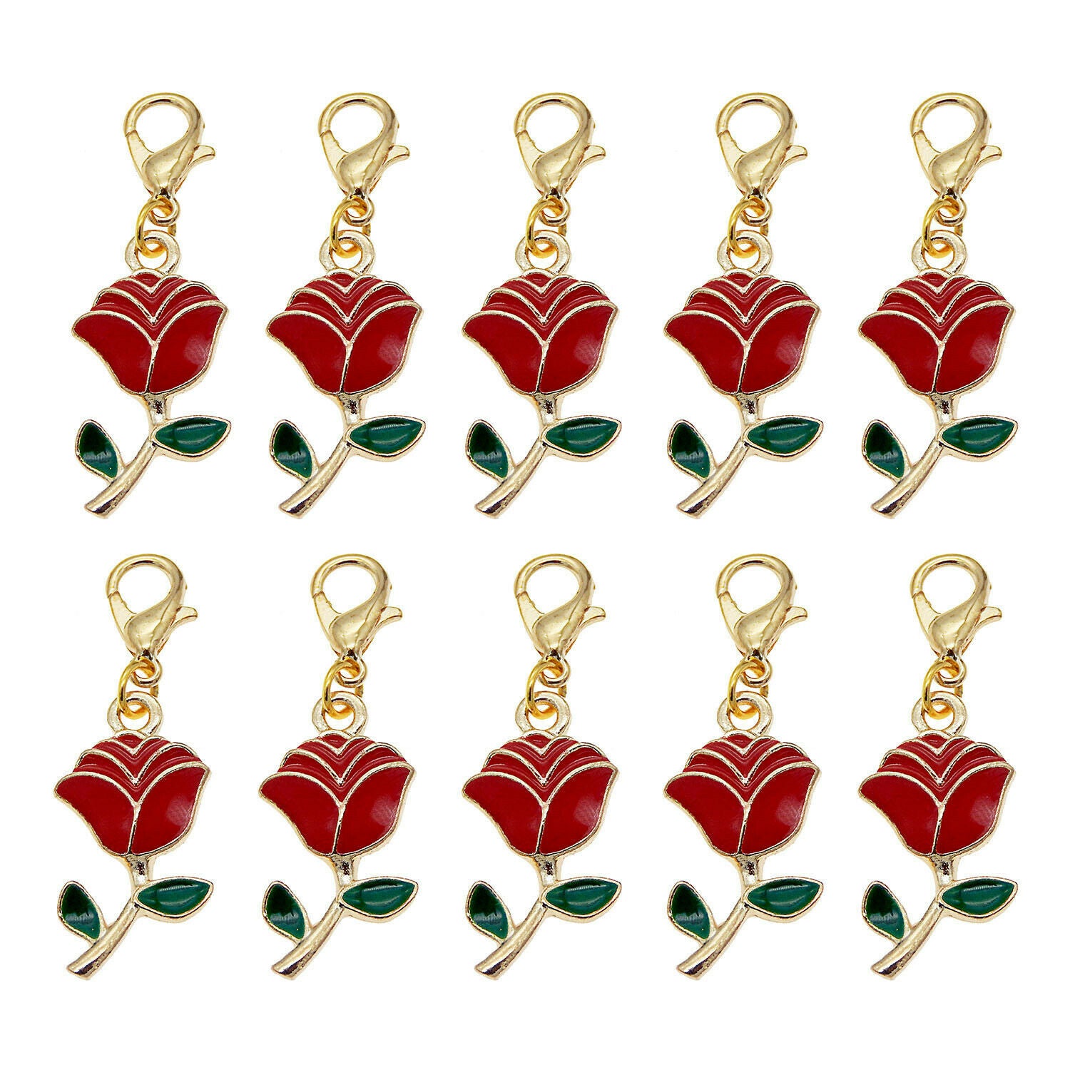 8pcs Rose Flower Dangle Pendant Lobster Clasp Bracelet DIY Jewelry Accessories