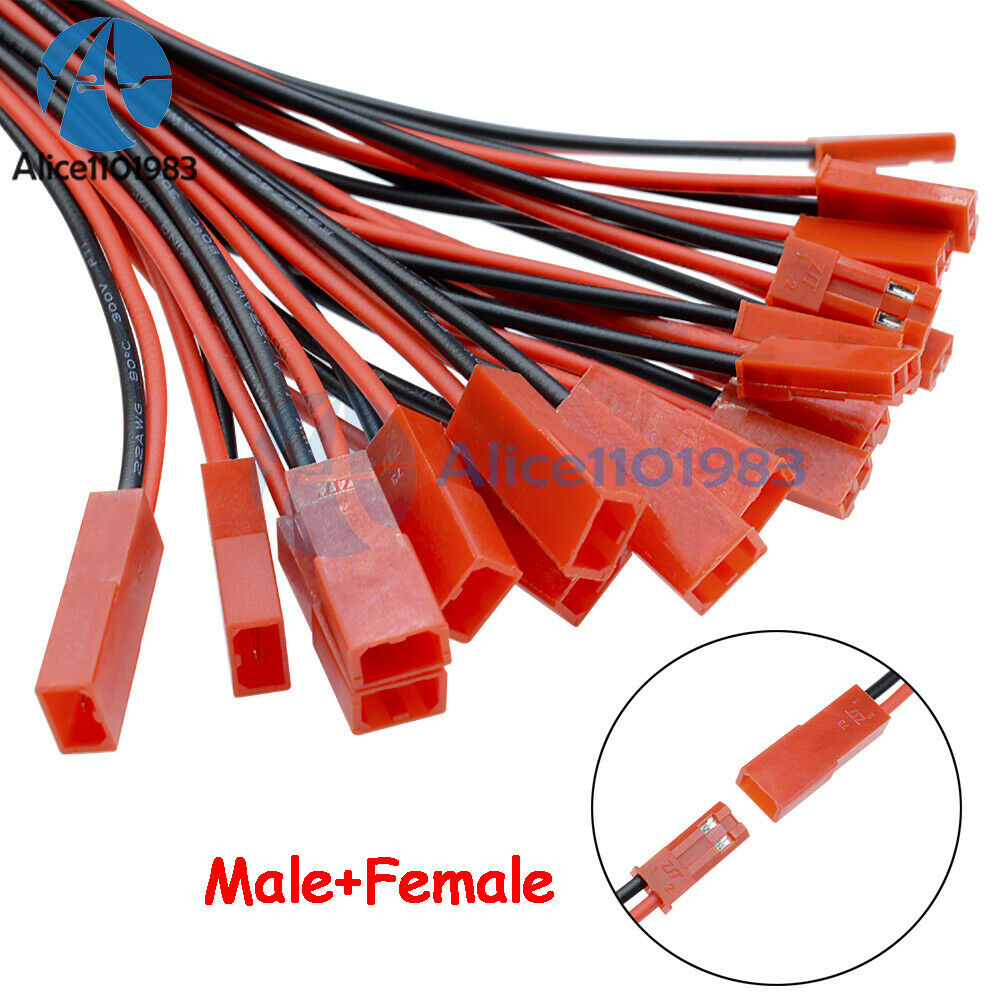 10Pairs 100mm JST Connector Plug Cable Line Male+Female for RC BEC Lipo Battery